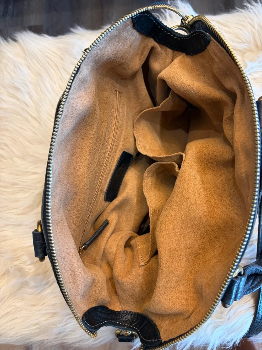 American Leather Co. Embossed Black Leather Satchel with Removable Strap